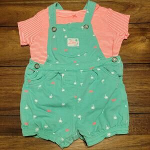 2 Pc Carter's Infant Overalls and Matching Tee Set Palm Trees - Size 24M